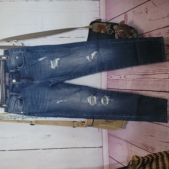 The Limited Denim - ☑️The Limited Jeans ~ Slim Boyfriend Factory Distressed Patchwork Jeans Mid-Rise